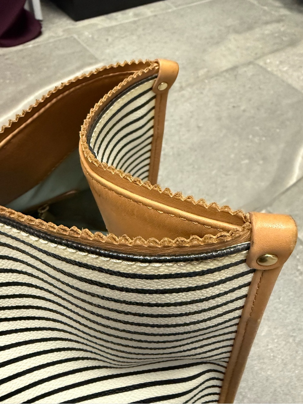 Tory Burch Navy & White Striped Tote - Picture 7 of 16